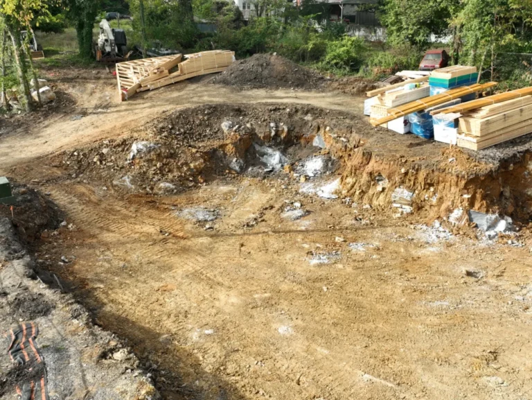 Excavated area of land prepared for construction